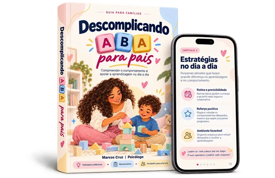 E-book Descomplicando ABA para pais em versão impressa e no celular