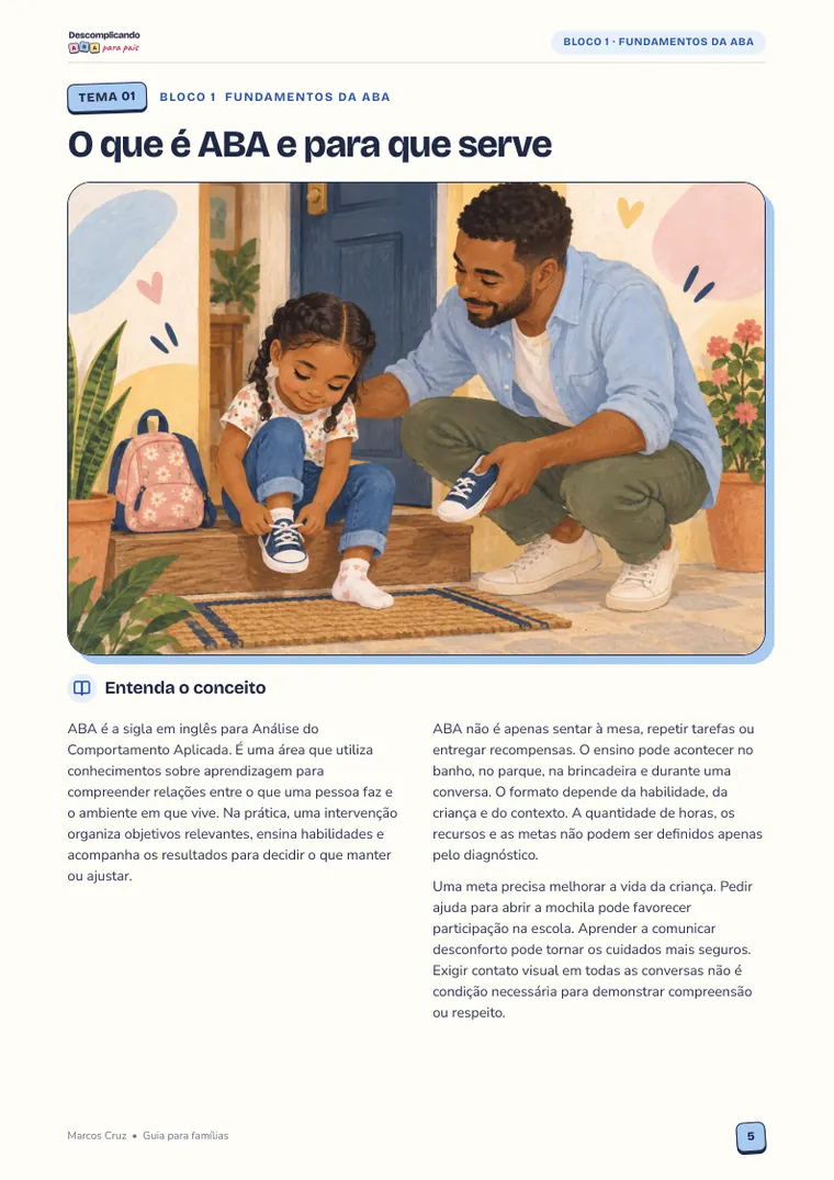 Página do e-book: Tema 01, O que é ABA e para que serve