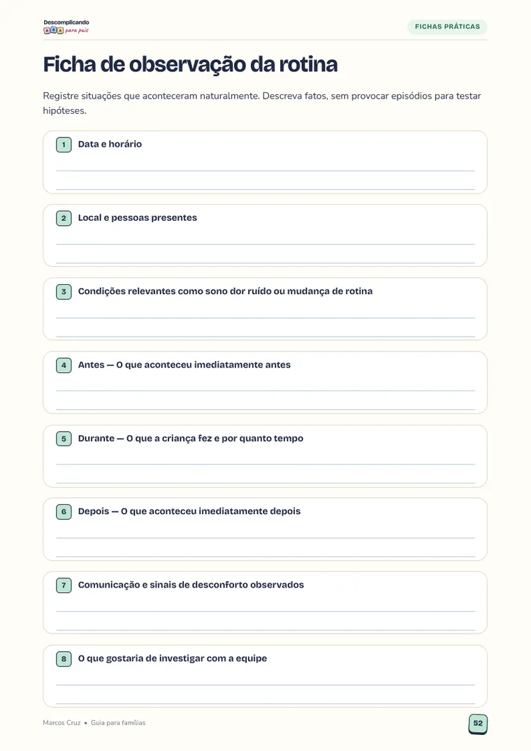 Página do e-book: ficha de observação da rotina